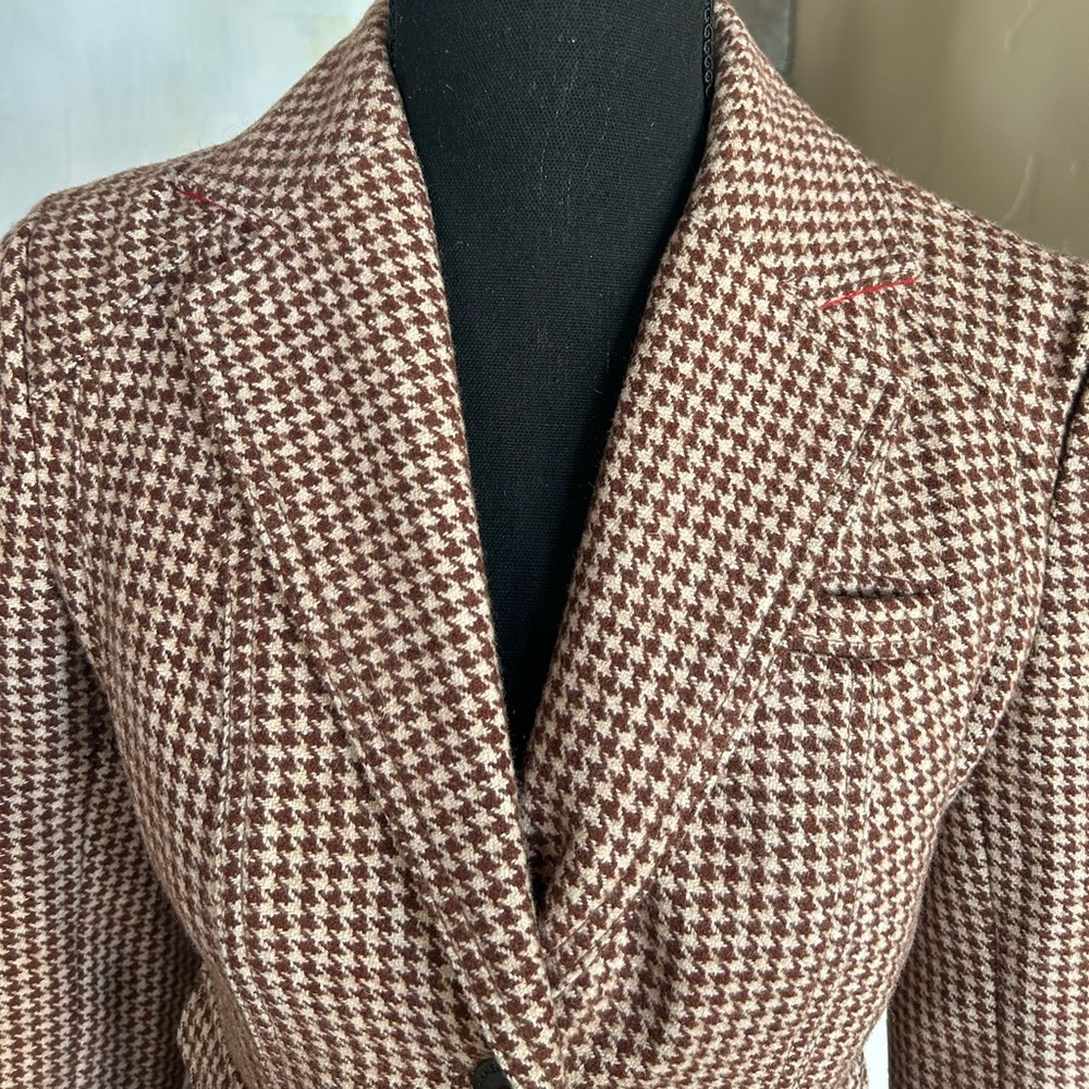 American Eagles Vintage 90s Brown Houndstooth Wool Blazer - Picture 11 of 12